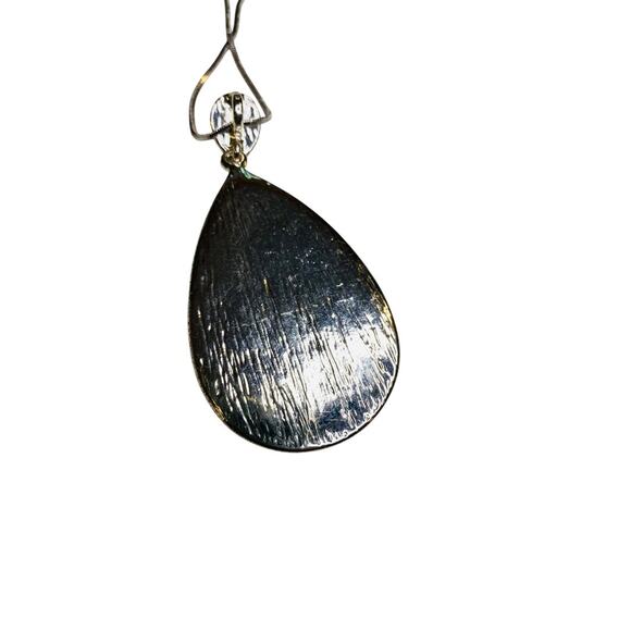 Silvertone Enameled Pendant Necklace 15" Snake Chain 2.5" Pendant - Picture 5 of 5